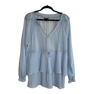 Torrid Tiered Sheer V- Neck Women’s Long Sleeves Blouse Size 0 Light Blue White